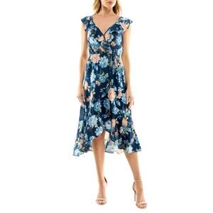 SOCIALITE FLORAL FLUTTER SLEEVE V-NECK WRAP DRESS IN BLUE NWT WOMEN'S SIZE SMALL